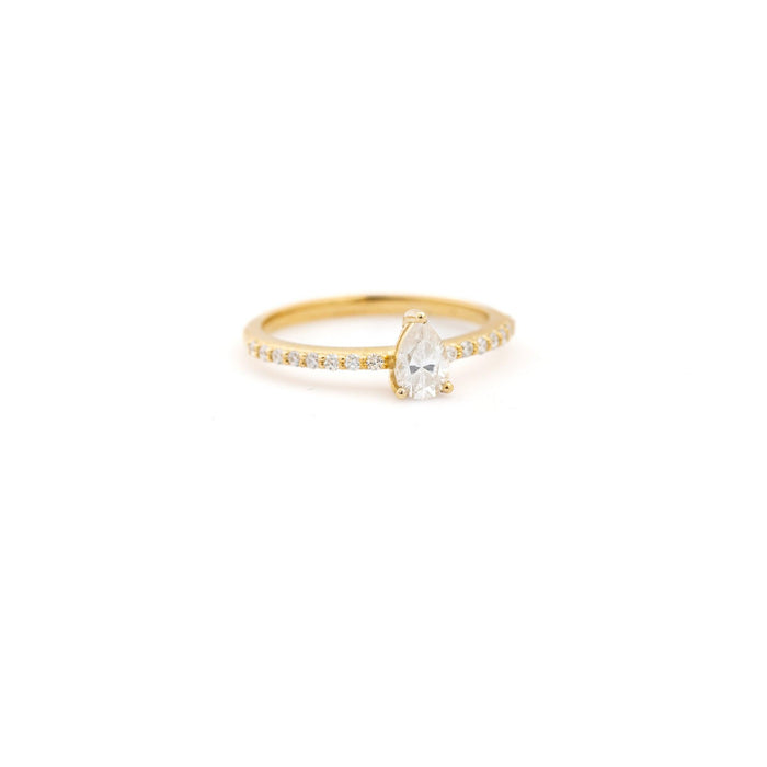 Pear Cut Moissanite Ring with Pave Band - Minted Jewellery