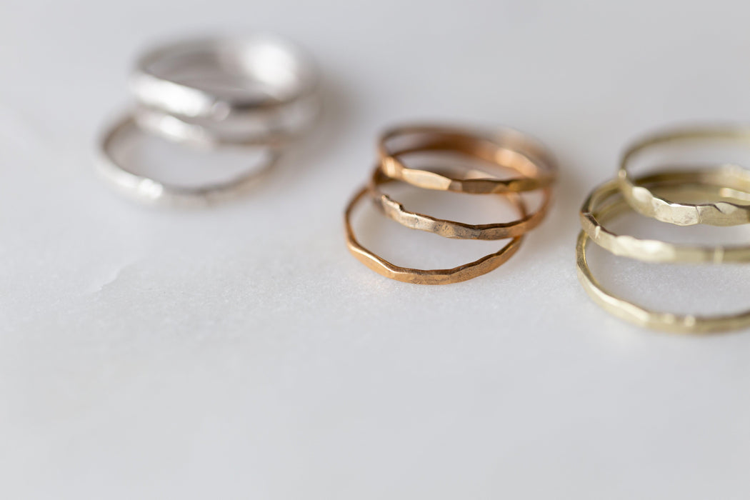 Rose Gold Plated Organic Silver Stacking Ring Set - Minted Jewellery